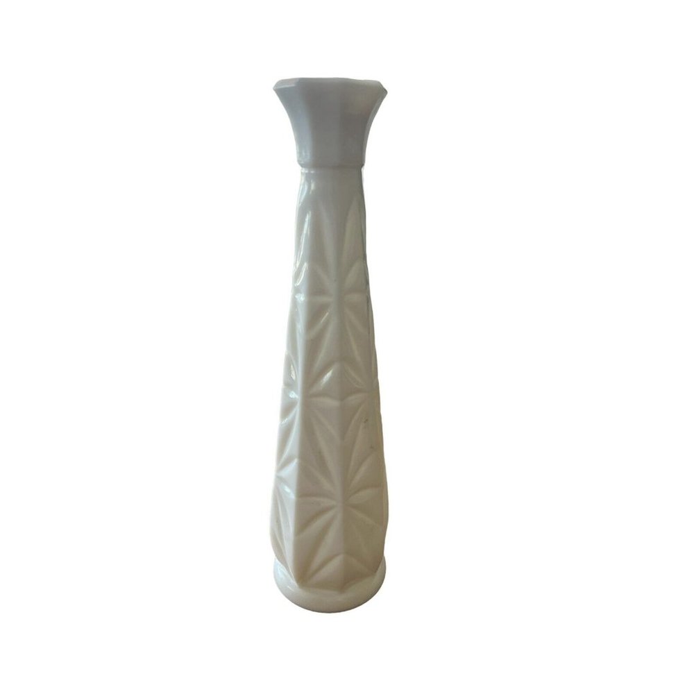 Vintage Hoosier White Textured Starburst Pattern Milk Glass Bud Vase 9” Tall